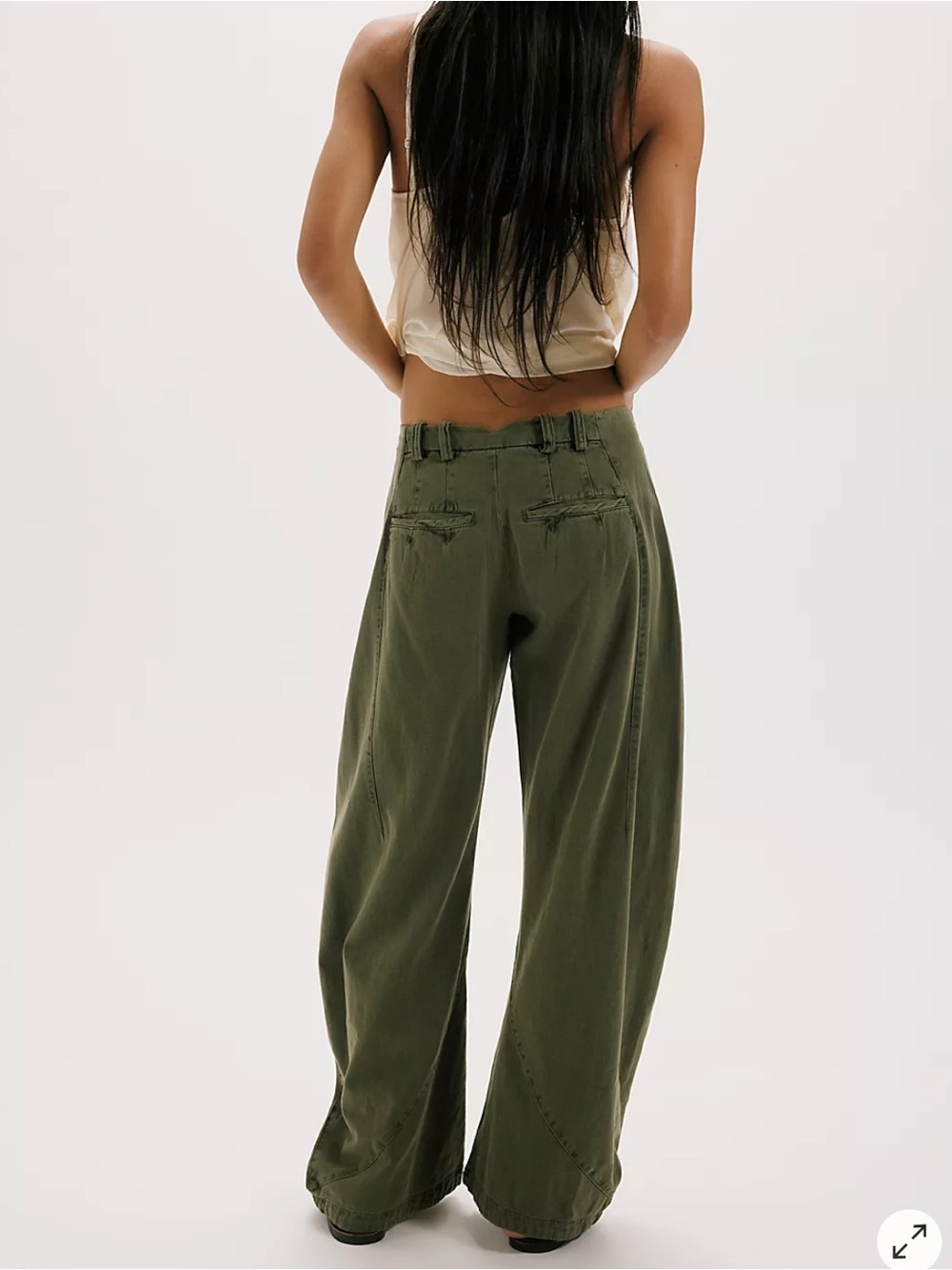 Free People Spotlight Washed Barrel Chino Trousers 0 Dusty Olive NWT Wide Pant - Picture 3 of 14